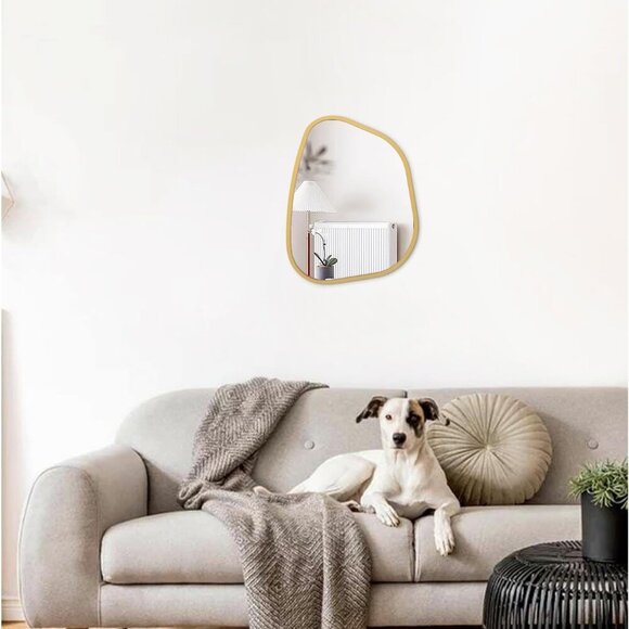 Asymmetrical Accent Mirror for Wall Irregular Oval Wood Frame Modern Unique Wall - Picture 4 of 7